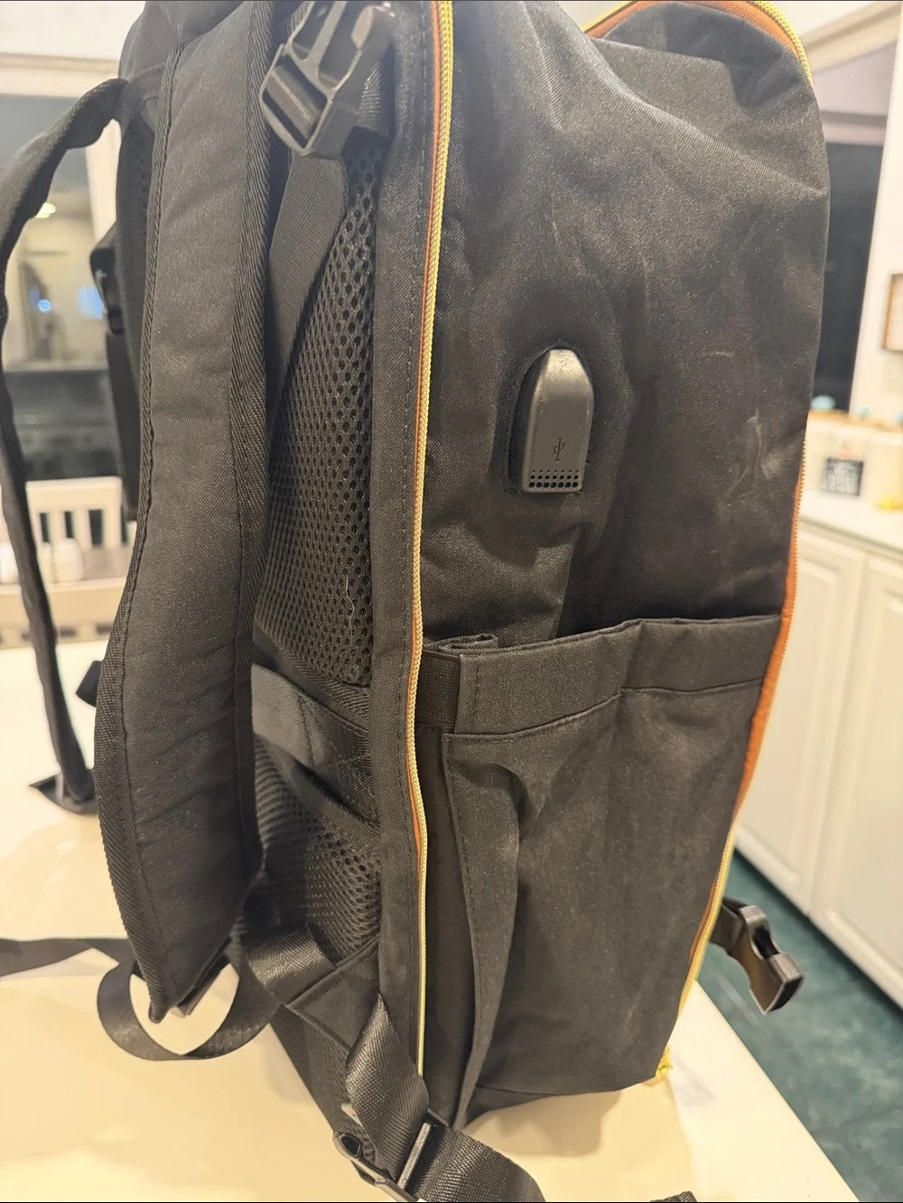 Black and Tan Quilted Travel Backpack Carry On
